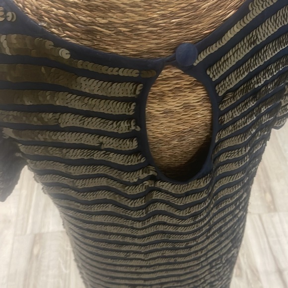 NEW French Connection SERPENT SEQUIN DRESS Womens sz 10 Blue Gold 100% viscose - Picture 2 of 9